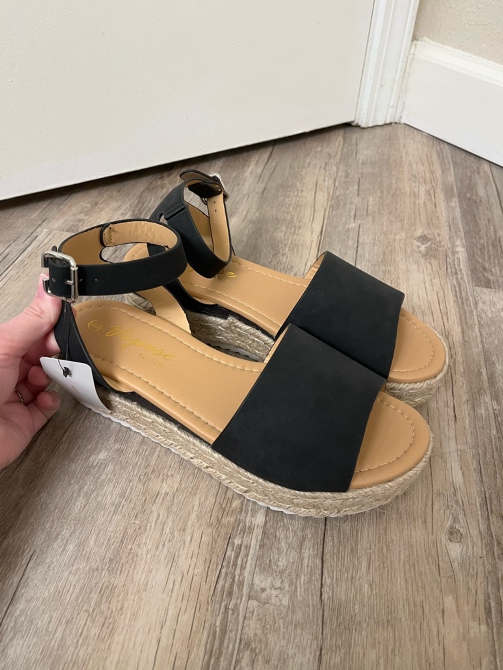 Vepose Black Women's Espadrille Platform Sandals
